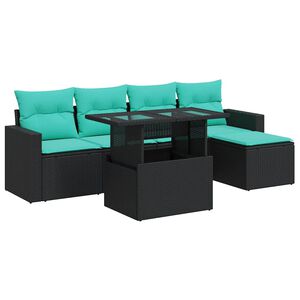 vidaXL 6 stykki gar&eth;s&oacute;fasett me&eth; p&uacute;&eth;um Black Poly Rattan Acacia
