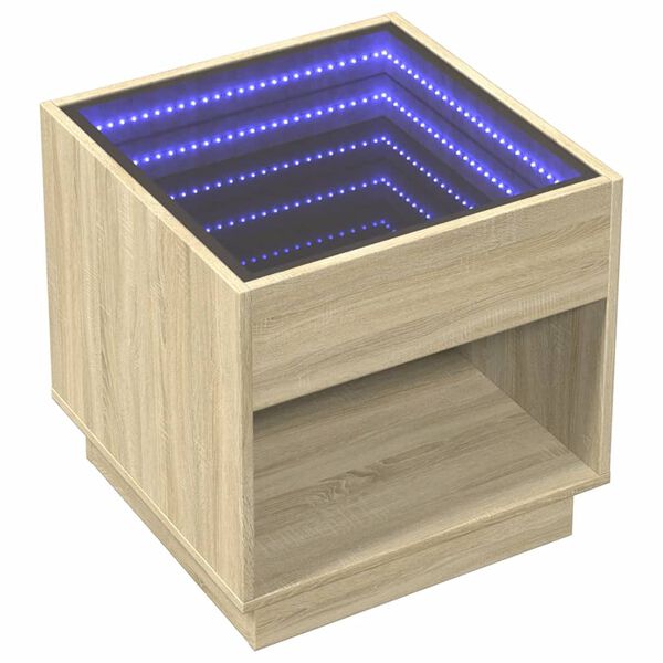 vidaXL Sófaborð með Óendanleika LED Sonoma Eik 50x50x50 cm