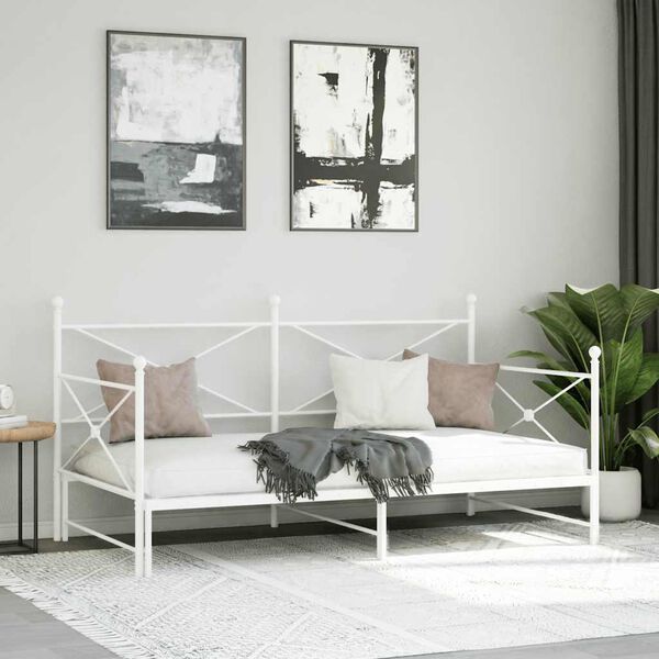 vidaXL Daybed me&eth; r&uacute;llu &aacute;n d&yacute;nu Hv&iacute;tt 107x203 cm St&aacute;l
