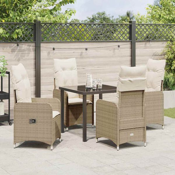vidaXL Garður borðsett með púði 5 pcs Drapplitaður Poly rattan