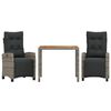 vidaXL 3 Hluta Gar&eth;bor&eth;stofusett me&eth; Sessum Gr&aacute;tt P&oacute;l&yacute;rattan