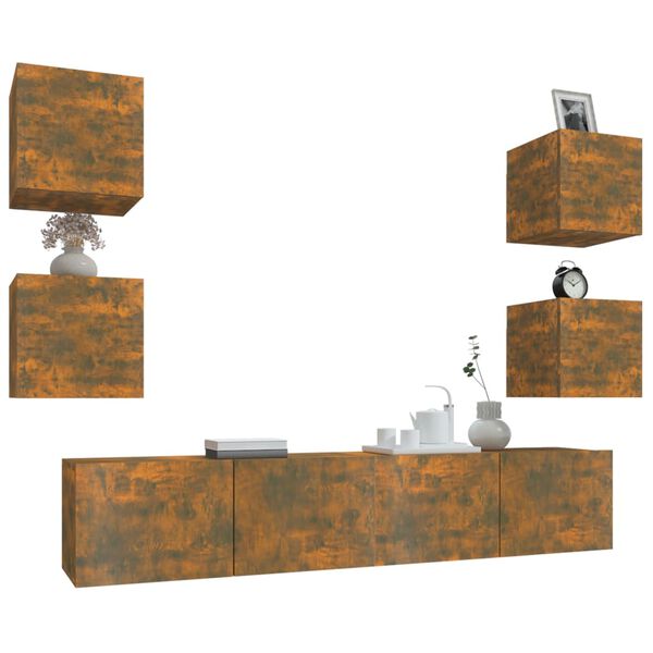 vidaXL 6 hluta Sj&oacute;nvarpssk&aacute;pasett Reyklitu&eth; Eik Samsettur Vi&eth;ur