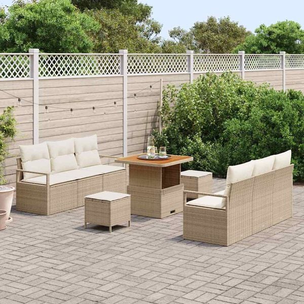 vidaXL Gar&eth;s&oacute;fa sett me&eth; geymslu 9 pcs Drapplita&eth;ur Poly rattan