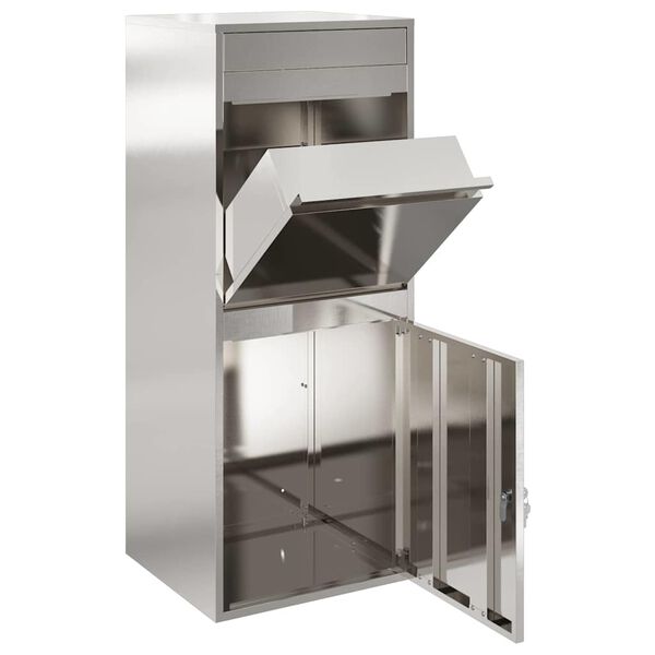 vidaXL Póstkassi með geymslu Svartur 41 x 38 x 103 cm Ryðfrítt Stál