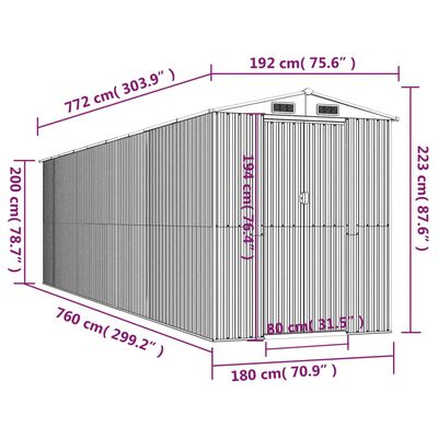 vidaXL Garðskúr Ljósbrúnt 192x772x223 cm Sinkhúðað Stál