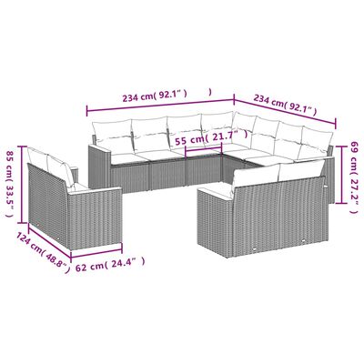 vidaXL 11 Hluta Garðsófasett með Sessum Svart Pólýrattan