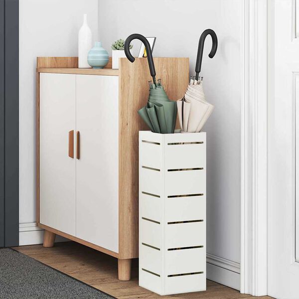 vidaXL Regnhl&iacute;fastendur me&eth; geymslu Hv&iacute;tt 15,5 x 15,5 x 49 cm St&aacute;l