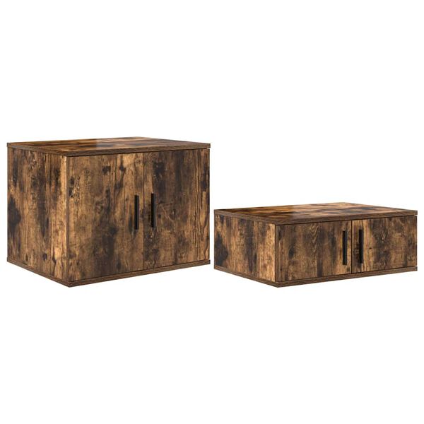 vidaXL Geymslusk&aacute;pur 2 pcs Rau&eth;-eik 118 x 41 x 40 cm Samsettur vi&eth;ur
