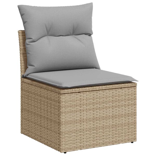 vidaXL Gar&eth;s&oacute;fa sett me&eth; p&uacute;&eth;i 13 pcs Beige og lj&oacute;sgr&aacute;r p&oacute;l&yacute;rattan