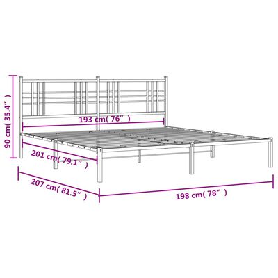 vidaXL Rúmgrind úr Málmi án Dýnu með Höfðagafli Hvít 193x203 cm