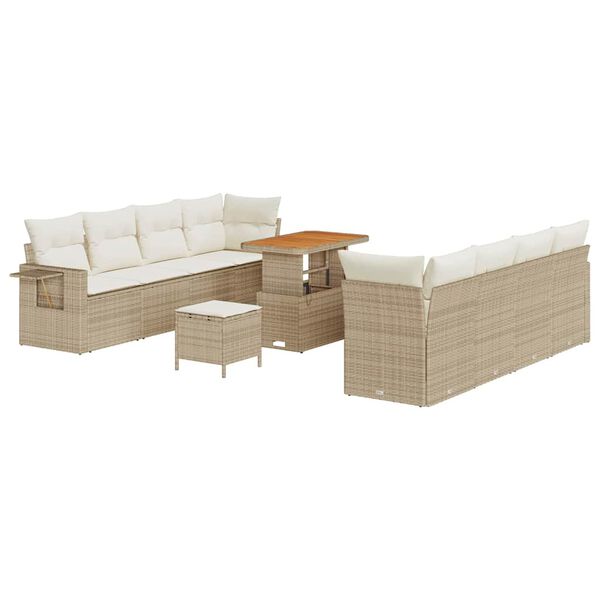 vidaXL Gar&eth;s&oacute;fa sett me&eth; p&uacute;&eth;i 11 pcs Beige og krem p&oacute;l&yacute;rattan