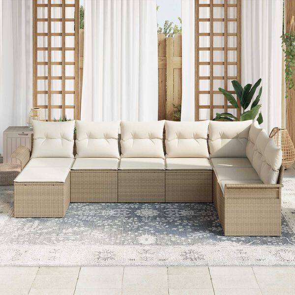 vidaXL Gar&eth;s&oacute;fa sett me&eth; p&uacute;&eth;i 8 pcs Drapplita&eth;ur Poly rattan