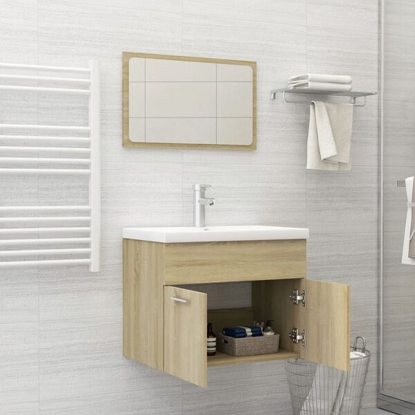 804785 vidaXL 2 Piece Bathroom Furniture Set Sonoma Oak Chipboard