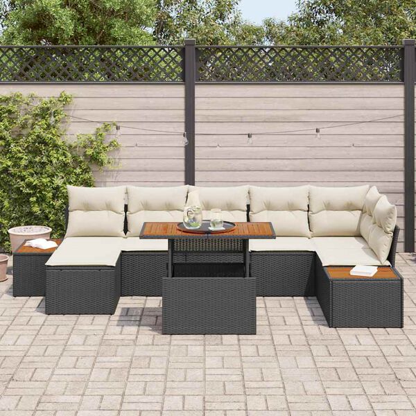 vidaXL Garðsófa sett með geymslu 8 pcs Svartur Poly rattan