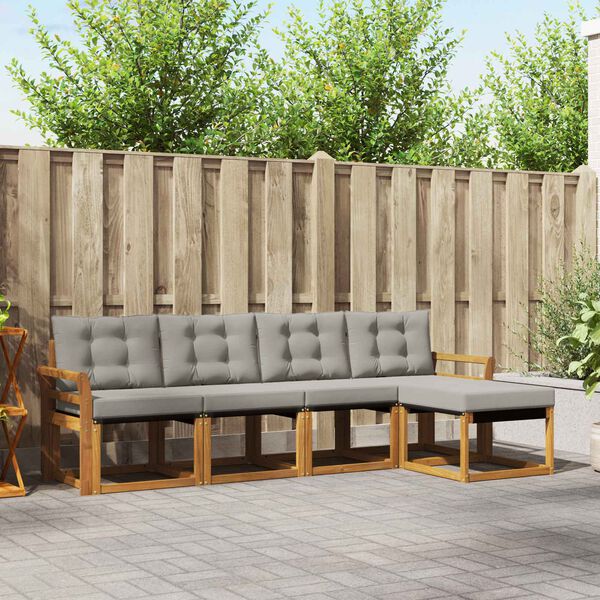 vidaXL &Uacute;ti s&oacute;fasett me&eth; p&uacute;&eth;i 5 pcs N&aacute;tt&uacute;rulegt og Lj&oacute;st Gr&aacute;tt