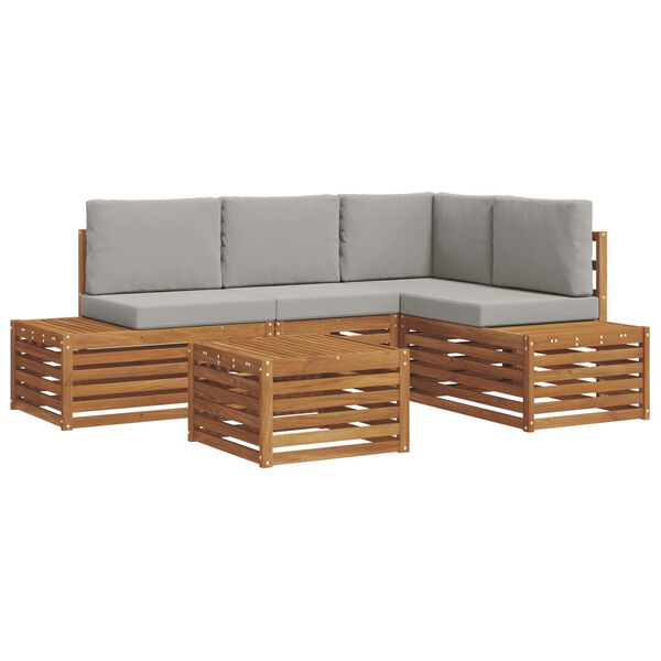 vidaXL &Uacute;ti s&oacute;fasett me&eth; p&uacute;&eth;i 5 Stykki N&aacute;tt&uacute;rulegt og Lj&oacute;st Gr&aacute;tt