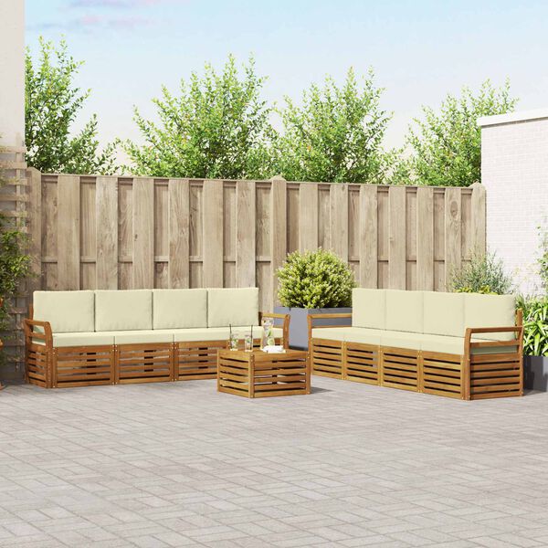 vidaXL S&oacute;fasett me&eth; p&uacute;&eth;i 9 pcs N&aacute;tt&uacute;rulegt og Krem Hrein akas&iacute;utr&eacute;