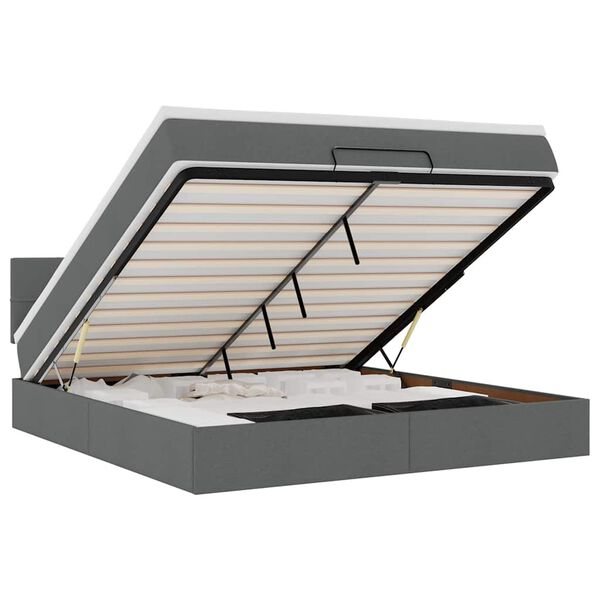 vidaXL Ottoman r&uacute;m me&eth; d&yacute;nu & LED d&ouml;kkgr&aacute;um 160x200cm efni