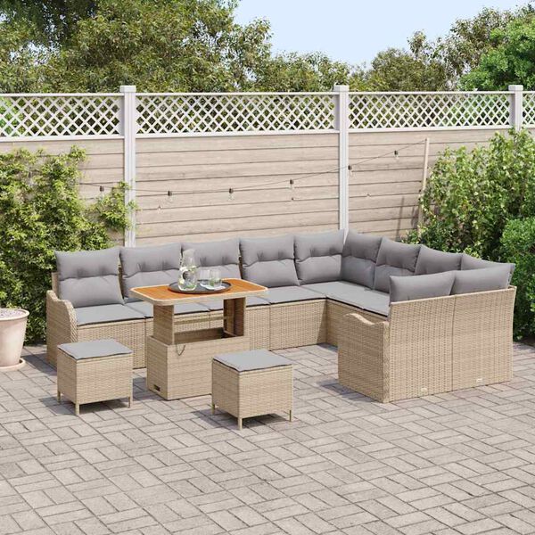 vidaXL Garðsófa sett 12 pcs Drapplitaður pólýrattan