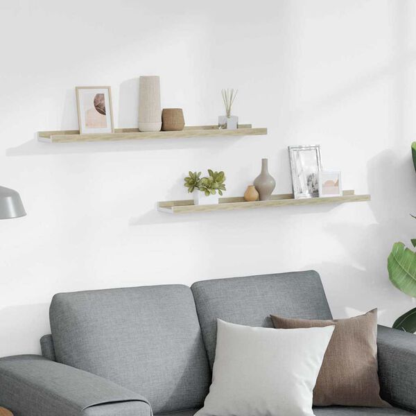 vidaXL Vegghillur 2 stk. Hv&iacute;tar og Sonoma Eikarlita&eth;ar 80x9x3 cm