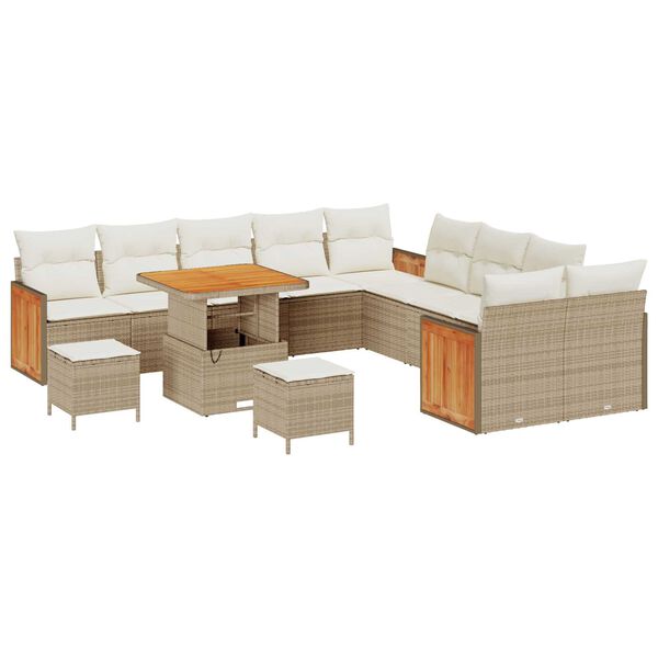 vidaXL Gar&eth;s&oacute;fa sett me&eth; p&uacute;&eth;i 17 pcs Beige og krem p&oacute;l&yacute;rattan
