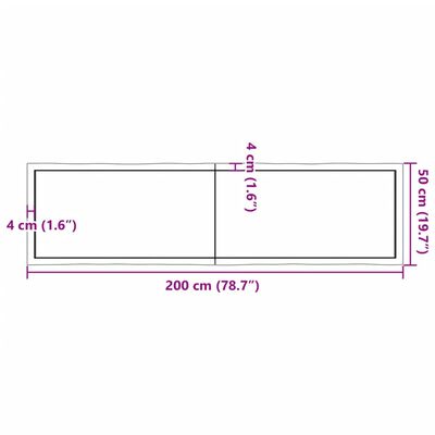 vidaXL Borðplata Ljósbrún 200x50x(2-4) cm Meðhöndluð Náttúrul. Brúnir