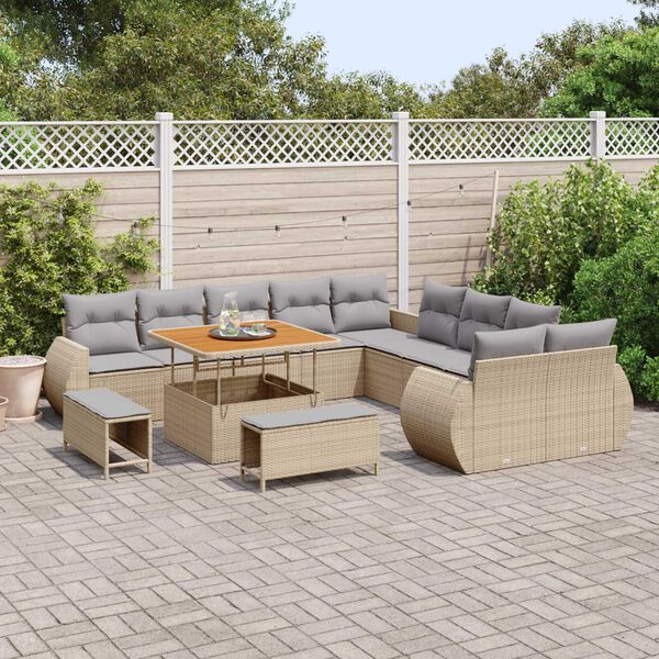 vidaXL Gar&eth;s&oacute;fa sett 13 pcs Drapplita&eth;ur p&oacute;l&yacute;rattan