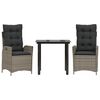 vidaXL 3 Hluta Gar&eth;bor&eth;stofusett me&eth; Gr&aacute;um Sessum P&oacute;l&yacute;rattan