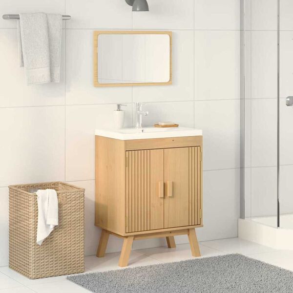 vidaXL Vaskskap með hillu Olden Brúnn 114 x 43 x 73.5 cm Gegnheil fura