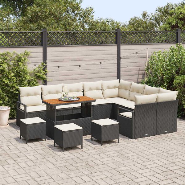 vidaXL Gar&eth;s&oacute;fa sett me&eth; p&uacute;&eth;i 13 pcs Svartur Poly rattan