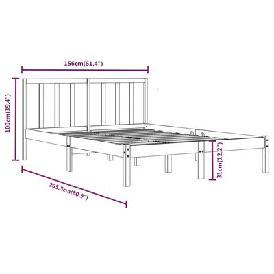 vidaXL Rúmgrind án Dýnu Svört 150x200 cm Gegnheil Fura