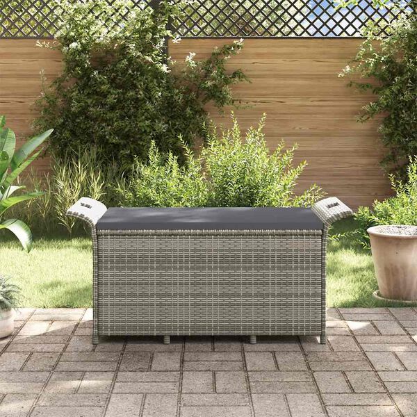 vidaXL Garðbekkur með Púða Grár 116x46x57 cm Pólýrattan