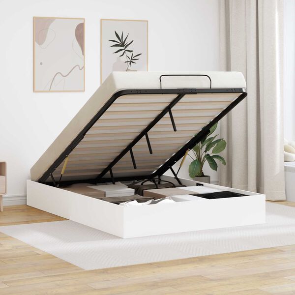 vidaXL Ott&oacute;man s&aelig;ngurrammi Hv&iacute;t 203 x 140 x 25 cm Verkefnavi&eth;ur