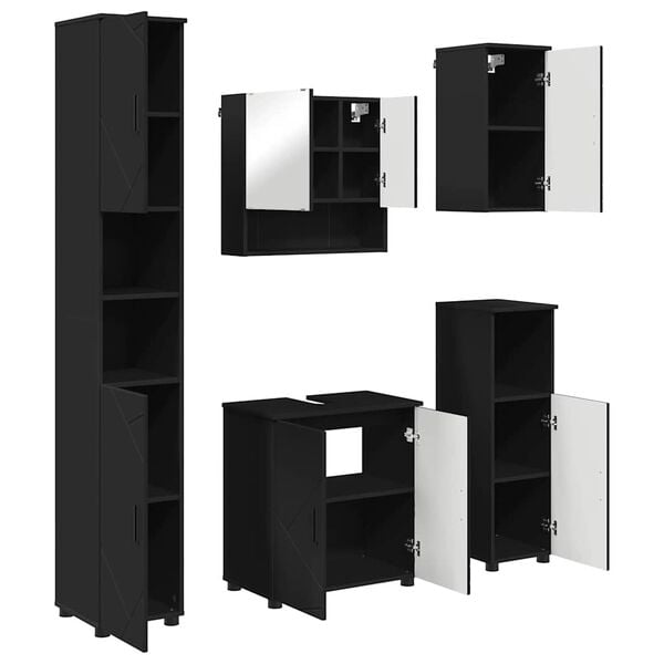 vidaXL Ba&eth;herbergismublasett 5 pcs Svartur Samsettur vi&eth;ur & metal