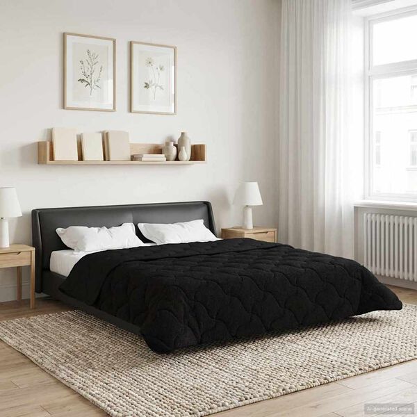 vidaXL Full &aacute;rs d&yacute;na Svartur 200 x 220 cm Microfiber og Teddy f&oacute;&eth;ri&eth;