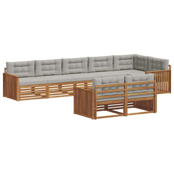 vidaXL &Uacute;ti s&oacute;fasett me&eth; p&uacute;&eth;i 8 pcs N&aacute;tt&uacute;rulegt og Lj&oacute;st Gr&aacute;tt