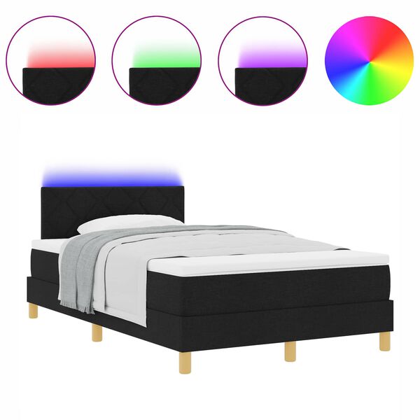 vidaXL LED Box Spring R&uacute;m me&eth; d&yacute;nu Svartur 120 x 190 cm d&uacute;kur