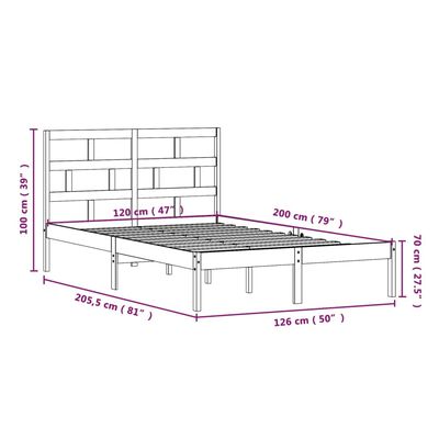 vidaXL Rúmgrind án Dýnu Hvít Gegnheil Viður 120x200 cm