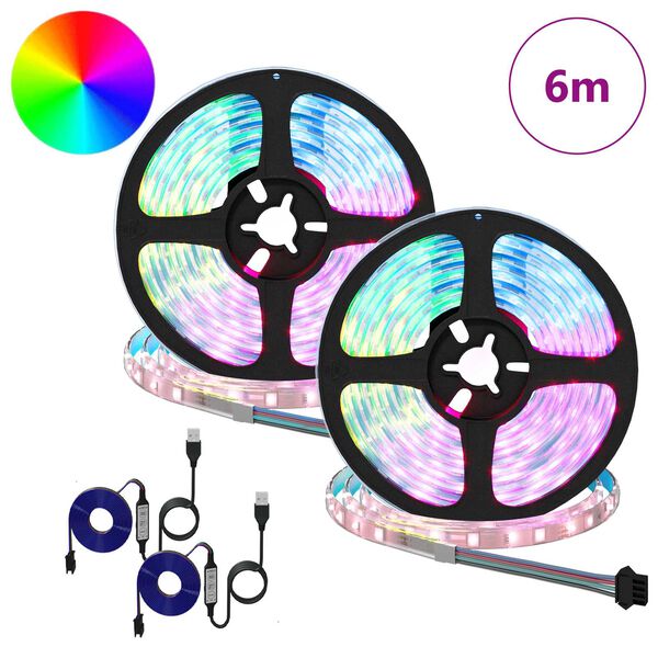 vidaXL LED strimill 2 pcs Svartur og gegnheill 3000 mm Kopar og plast