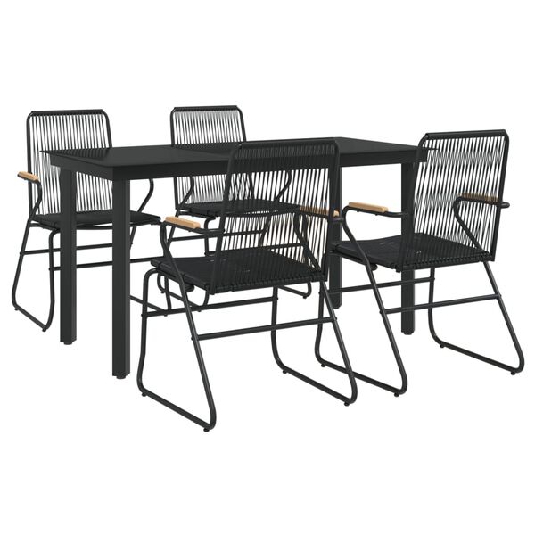 vidaXL 5 Parta Gar&eth;bor&eth;stofusett Svart PVC Rattan
