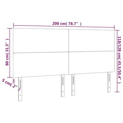 vidaXL LED höfuðgafl Dökkgrátt 200x5x118/128 cm Flauel