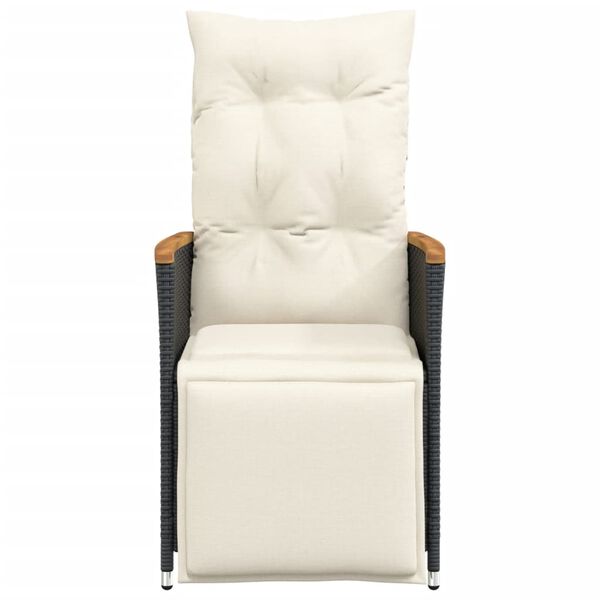 vidaXL Hallanlegir Garðstólar 2 stk með Púðum Pólýrattan Svartur