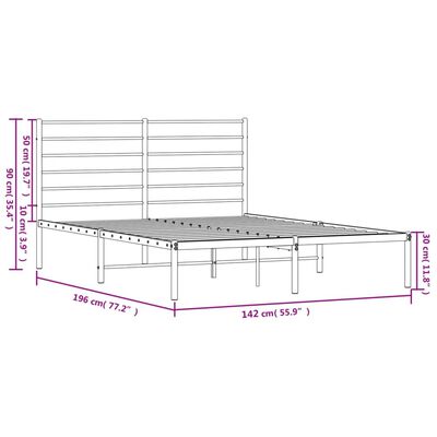 vidaXL Málmrúmgrind með Höfuðgafli Svört 135x190 cm