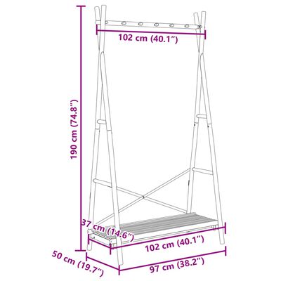 vidaXL Fatarekki með Hillum 102x50x190 cm Bambus