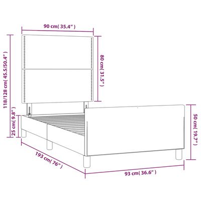 vidaXL Rúmgrind með Höfðagafli Dökkgrá 90x190 cm Tauáklæði