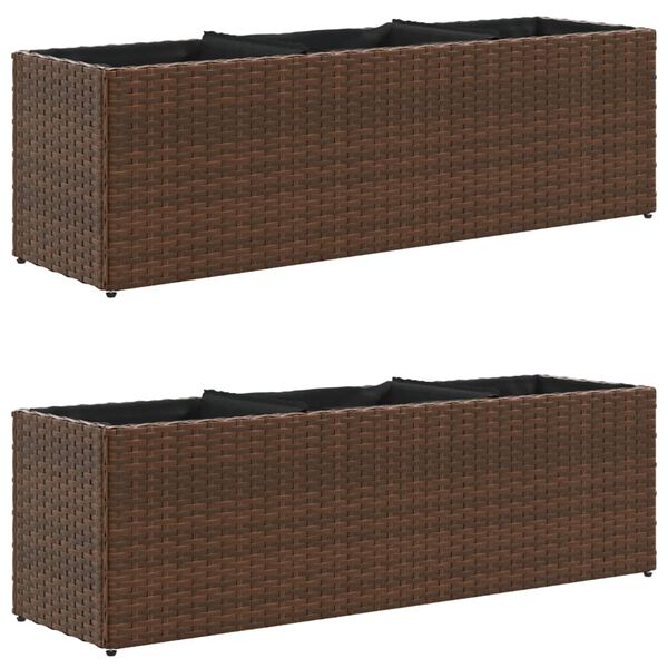 vidaXL Gr&oacute;&eth;urker me&eth; 3 Pottum 2 stk Br&uacute;nt 105x30x32 cm P&oacute;l&yacute;rattan