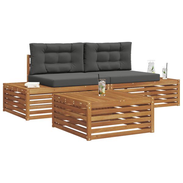 vidaXL &Uacute;ti s&oacute;fasett me&eth; p&uacute;&eth;i 3 Stykki N&aacute;tt&uacute;rulegt og Antrac&iacute;t