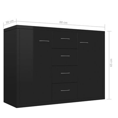 800691 vidaXL Sideboard High Gloss Black 88x30x65 cm Chipboard