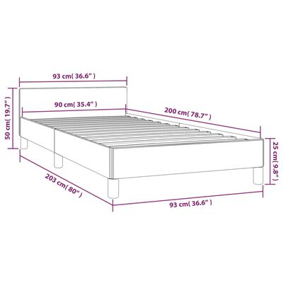 vidaXL Rúmgrind með Höfðagafli Ljósgrá 90x190 cm Tauáklæði