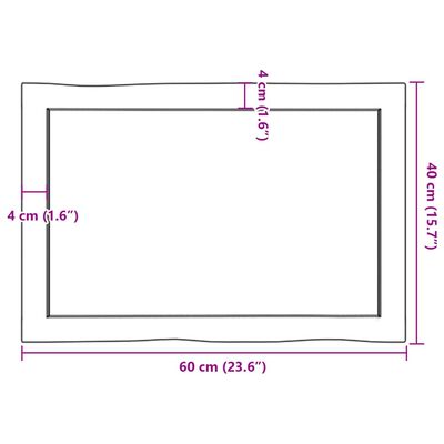 vidaXL Borðplata 60x40x(2-6) cm Ómeðhöndluð Gegnheil Náttúrul. Brúnir